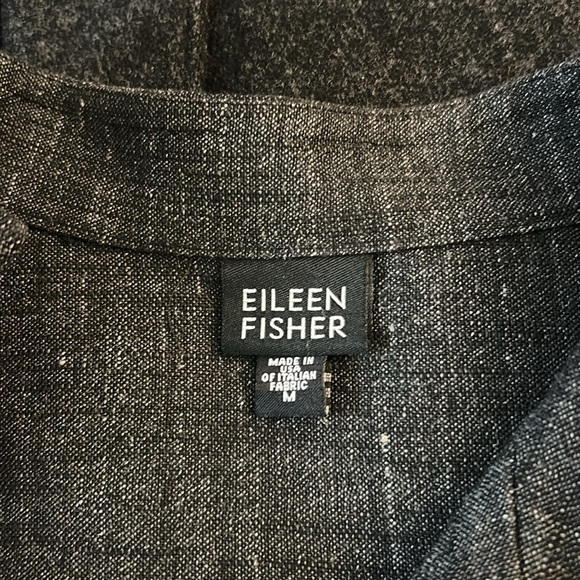 EILEEN FISHER Cotton Linen Women's Black Gray Charcoal Jacket Blazer Size Medium - Picture 4 of 14